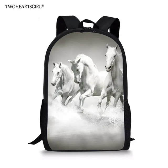 3PCS/SET 3d Crazy Horse Print School Backpack Set for Teenager Girls Boys Cool High School Children Kids Bagpack Child Bookbags