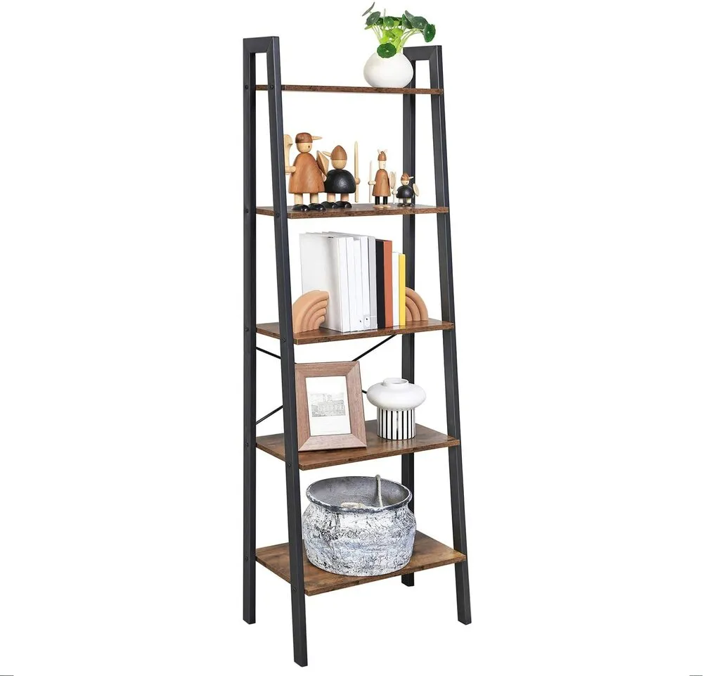 5-Tier Ladder Shelf, Vintage Wood & Steel, VASAGLE