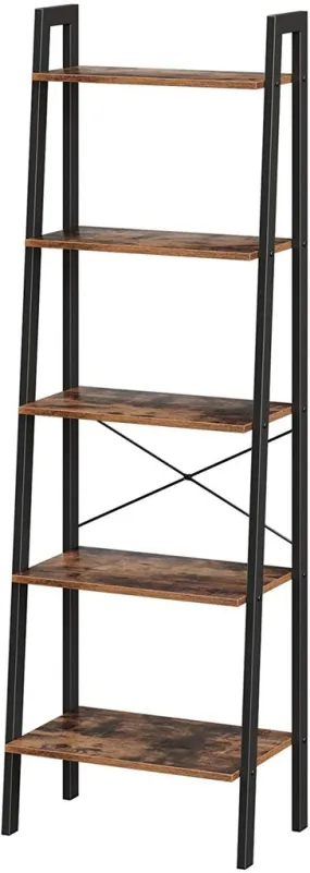 5-Tier Ladder Shelf, Vintage Wood & Steel, VASAGLE