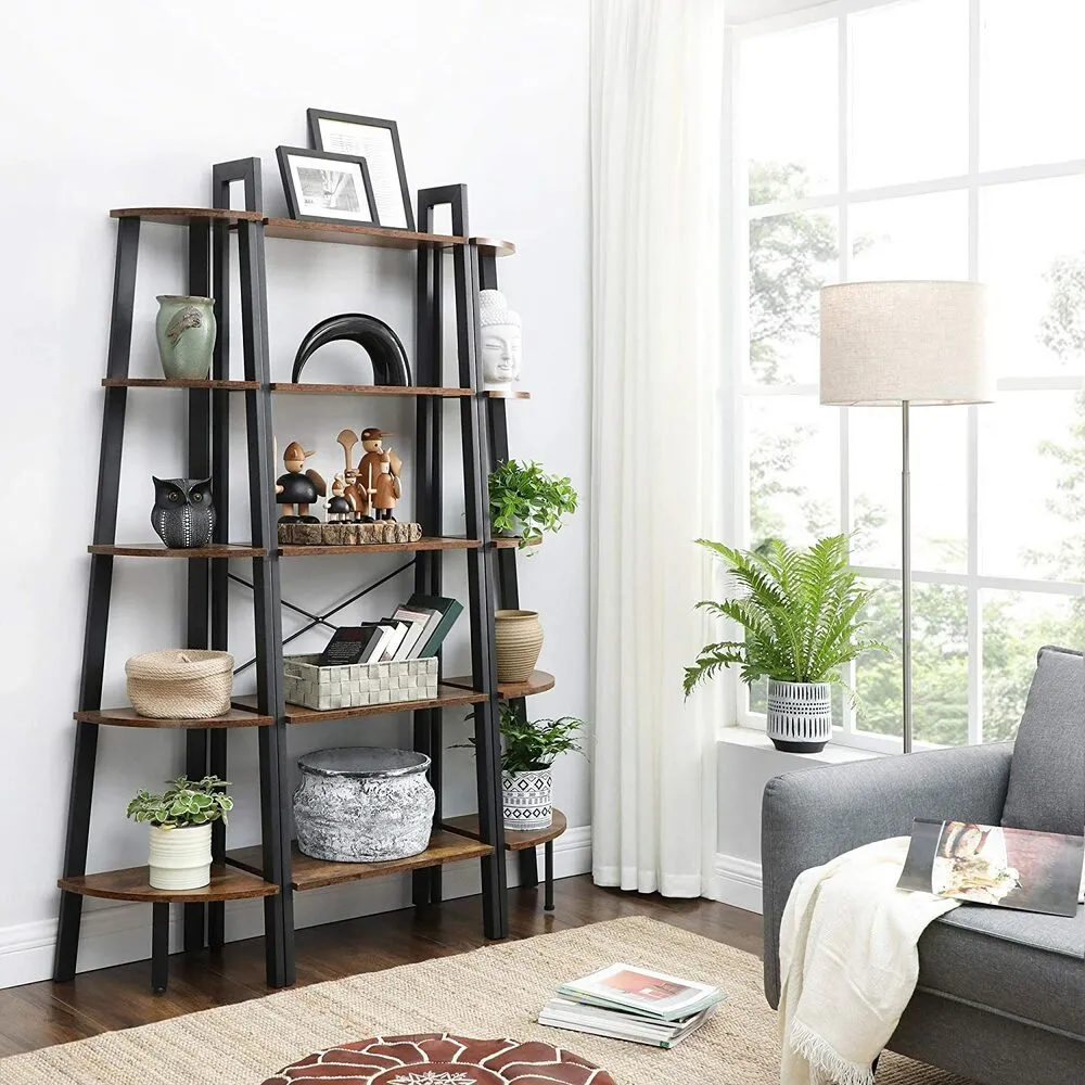 5-Tier Ladder Shelf, Vintage Wood & Steel, VASAGLE