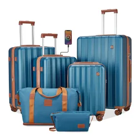 6 Pieces Set 18/20/24/28 INCH Carry On Luggage Set TR007 Plus with Cup Holder and USB Port