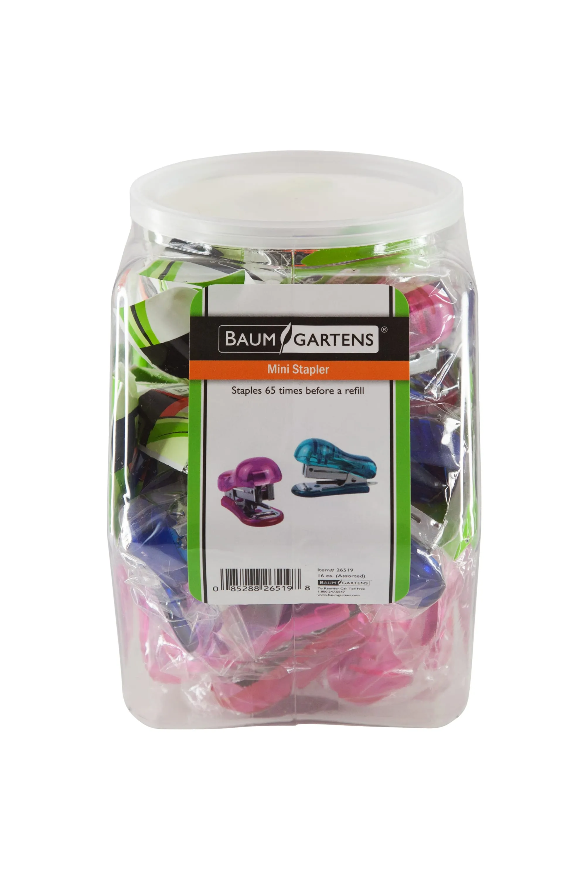 Baumgartens Mini Staplers Mini Hexagonal Tub Display of 16 ASSORTED Colors (26519)