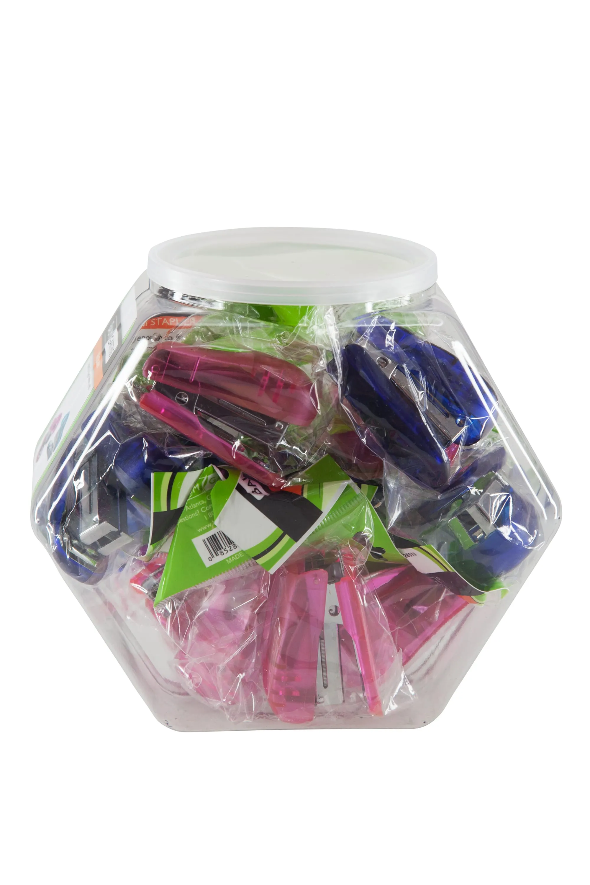 Baumgartens Mini Staplers Mini Hexagonal Tub Display of 16 ASSORTED Colors (26519)