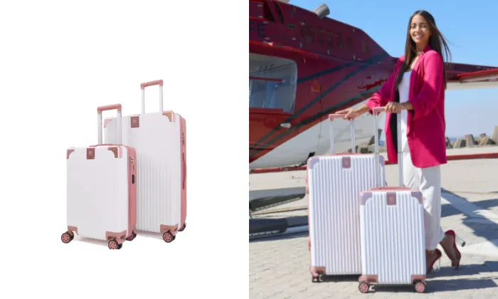 Berlin Luggage Hardshell Suitcases Set of 2 with Cover - Rose Gold and Cream