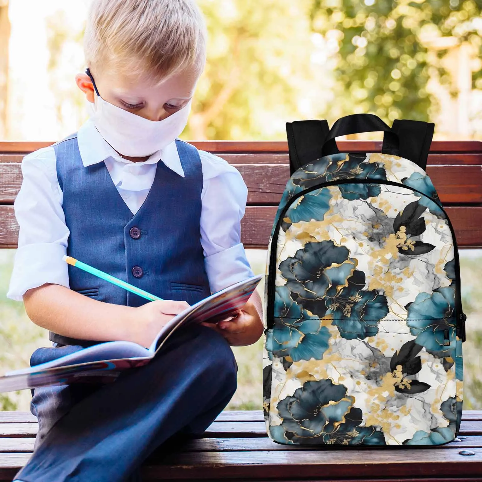 Blue & Gold Ink Floral  Adult Casual Backpack