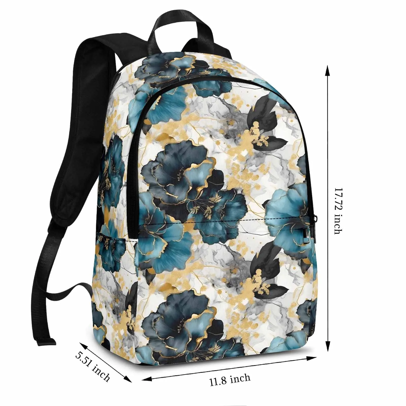 Blue & Gold Ink Floral  Adult Casual Backpack