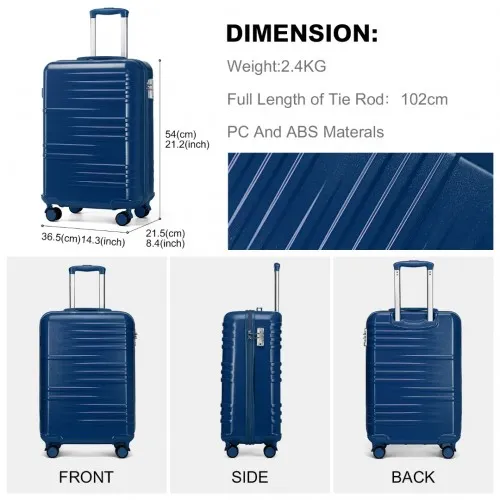 British Traveller 20 Inch Polycarbonate and ABS Hard Shell Suitcase with TSA Lock - Navy | Durable & Stylish