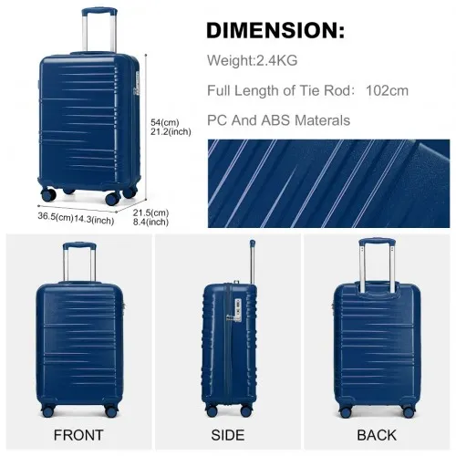 British Traveller 20 Inch Polycarbonate and ABS Hard Shell Suitcase with TSA Lock - Navy | Durable & Stylish