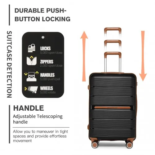 British Traveller 24-Inch Polypropylene Hard Shell Suitcase with TSA Lock - Durable & Stylish Black Luggage