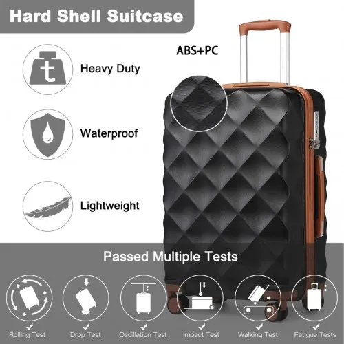 British Traveller 24 Inch Ultralight ABS & Polycarbonate Suitcase with TSA Lock - Stylish Black & Brown Travel Luggage