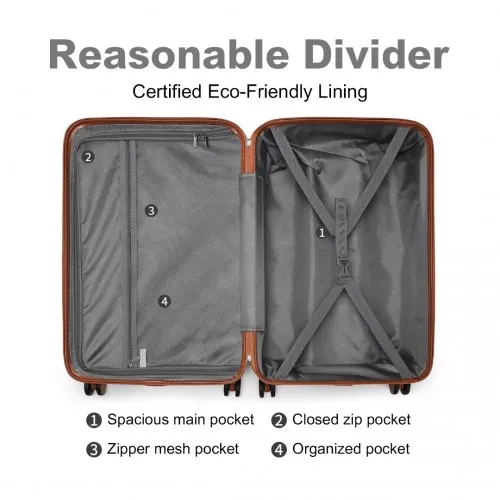 British Traveller 24 Inch Ultralight ABS & Polycarbonate Suitcase with TSA Lock - Stylish Black & Brown Travel Luggage