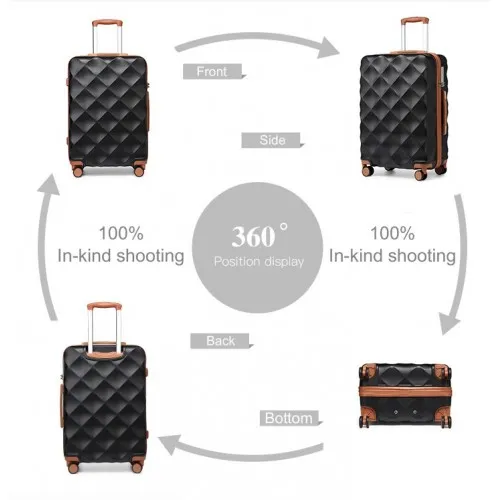 British Traveller 24 Inch Ultralight ABS & Polycarbonate Suitcase with TSA Lock - Stylish Black & Brown Travel Luggage