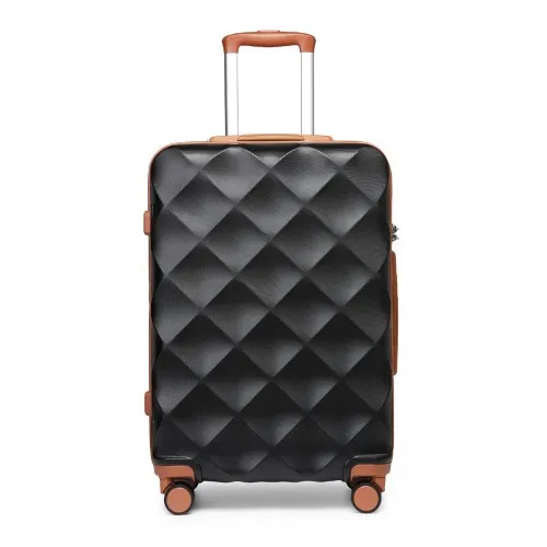 British Traveller 24 Inch Ultralight ABS & Polycarbonate Suitcase with TSA Lock - Stylish Black & Brown Travel Luggage