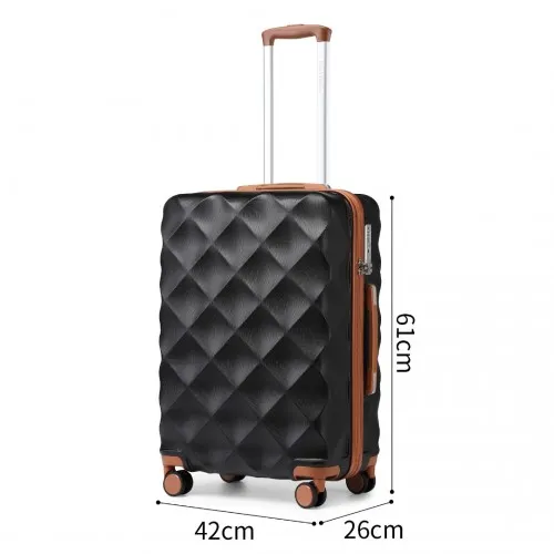 British Traveller 24 Inch Ultralight ABS & Polycarbonate Suitcase with TSA Lock - Stylish Black & Brown Travel Luggage