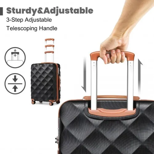 British Traveller 24 Inch Ultralight ABS & Polycarbonate Suitcase with TSA Lock - Stylish Black & Brown Travel Luggage