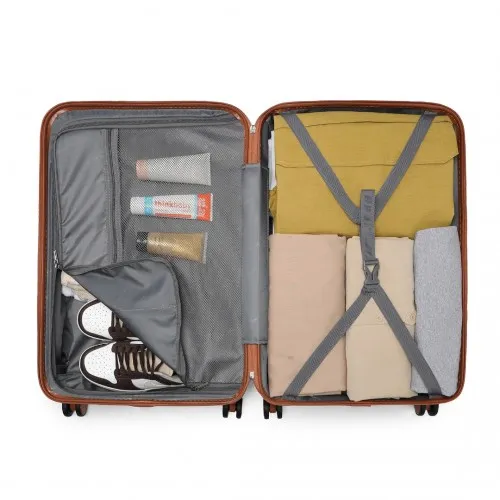 British Traveller 24 Inch Ultralight ABS & Polycarbonate Suitcase with TSA Lock - Stylish Black & Brown Travel Luggage