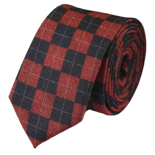 Classy Men Red Black Checkered Cotton Necktie