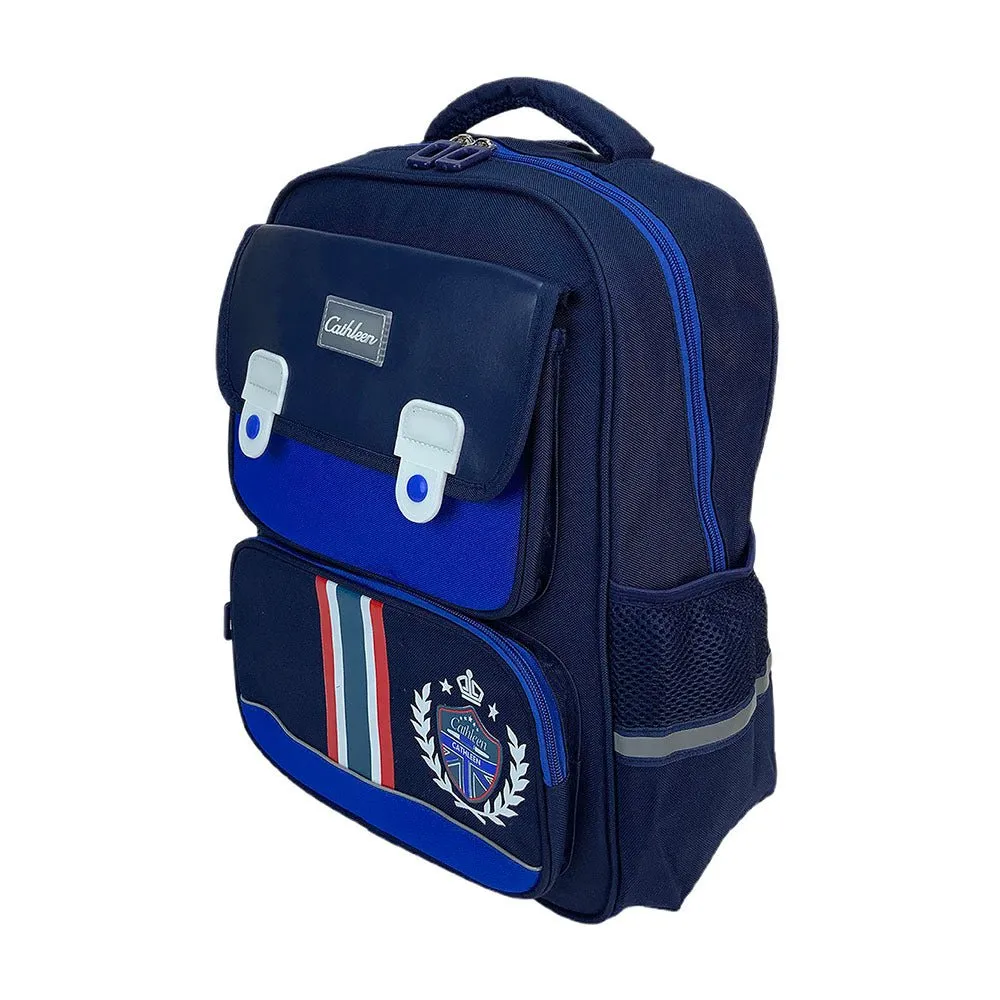 Cobalt & Dark Blue Crest Design School Backpack for Kids