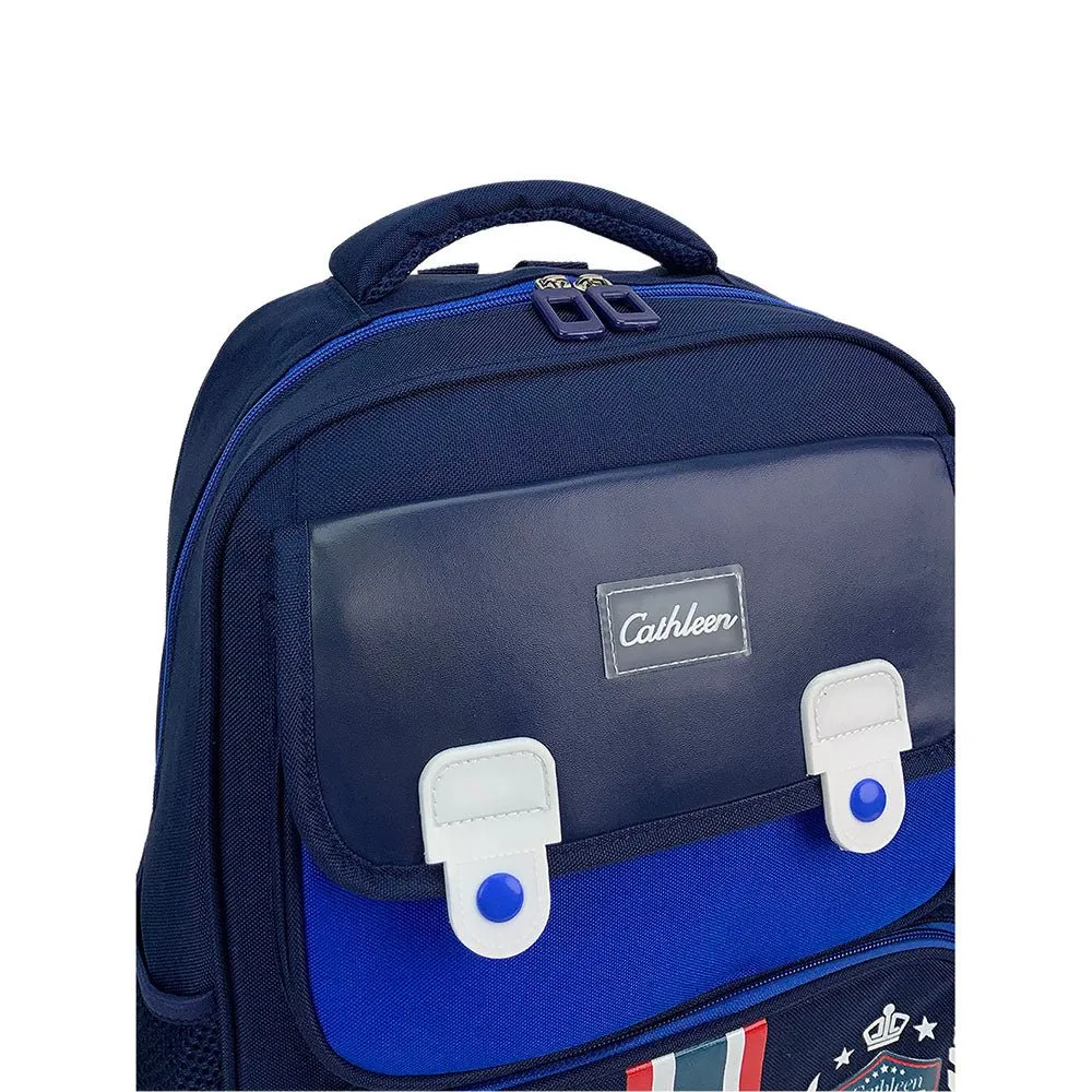 Cobalt & Dark Blue Crest Design School Backpack for Kids