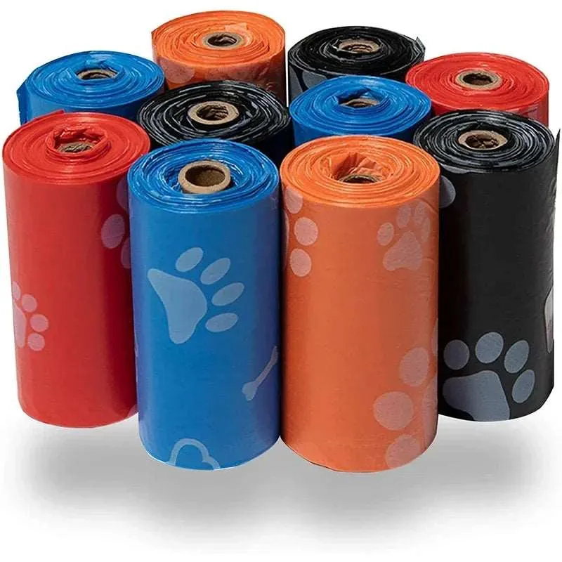 Colorful Dog Poop Bags – 100 Rolls with Paw Print Design for Easy Cleanup