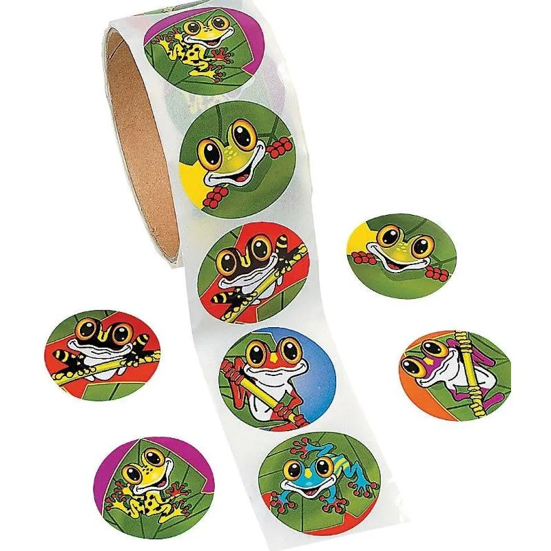 Colorful Fun Smiling Frogs Sticker Roll Jewish Stickers 1.5"  Set of 100