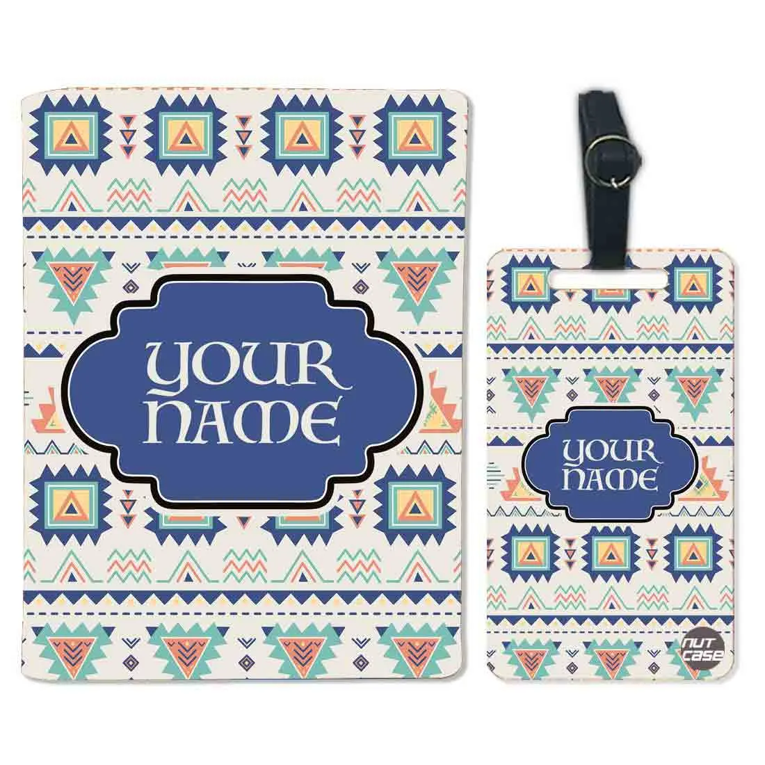 Customized Passport Cover and Suitcase Tag Set - Geometric Design