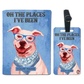 Customized Passport Cover Luggage Tag Set - Hipster Lab Dog with Scarp