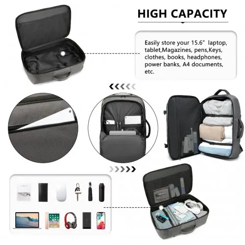 EM2207 Kono Multifunctional Portable Travel Backpack Cabin Luggage Bag - Grey: Versatile & Stylish Travel Companion