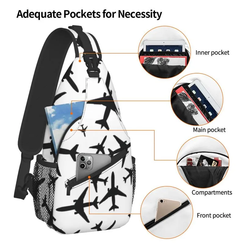 Fashion Random Airplanes Pattern Sling Crossbody Backpack Men Aviation Fighter Pilot Shoulder Chest Bags for Travel Cycling