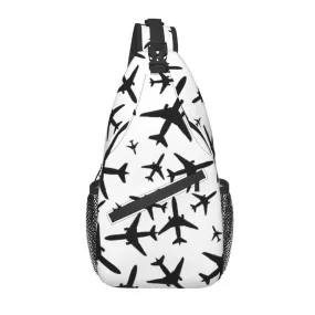 Fashion Random Airplanes Pattern Sling Crossbody Backpack Men Aviation Fighter Pilot Shoulder Chest Bags for Travel Cycling