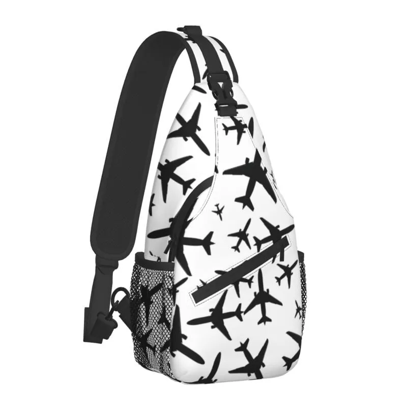 Fashion Random Airplanes Pattern Sling Crossbody Backpack Men Aviation Fighter Pilot Shoulder Chest Bags for Travel Cycling