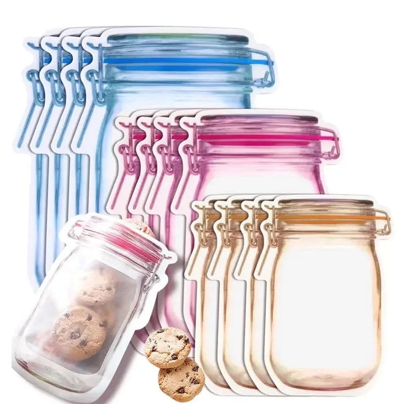 Food Grade Preservation Zipper Bags, Reusable Mason Jar Zipper Fresh Bags, Airtight Seal Food Storage Bags, Leak-Proof Zip-Lock Food Storage Bags for Travel