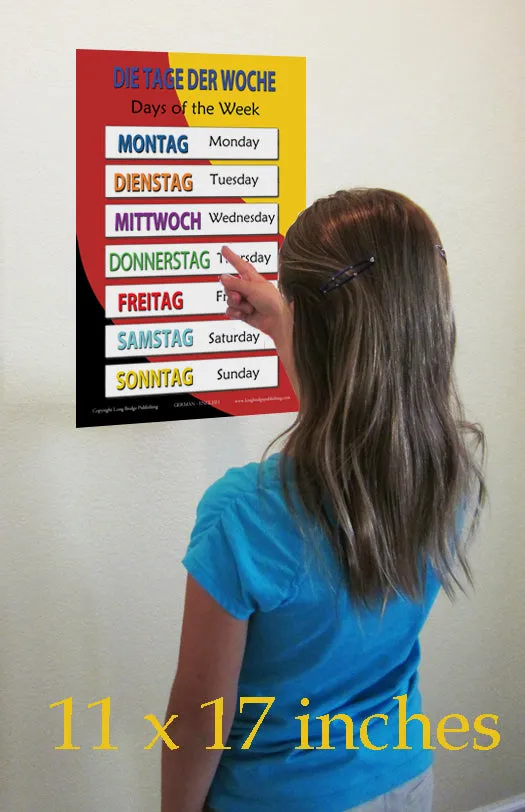 German Language School Poster - Days of the Week - Wall Chart for Home and Classroom - Bilingual: German and English Text