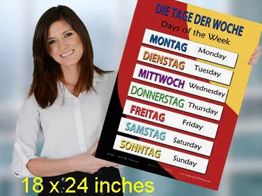 German Language School Poster - Days of the Week - Wall Chart for Home and Classroom - Bilingual: German and English Text