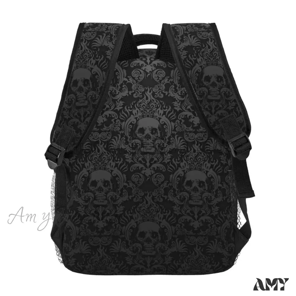 Goth Unisex Daypack Casual Pattern Bag Skull Damask Travel Black