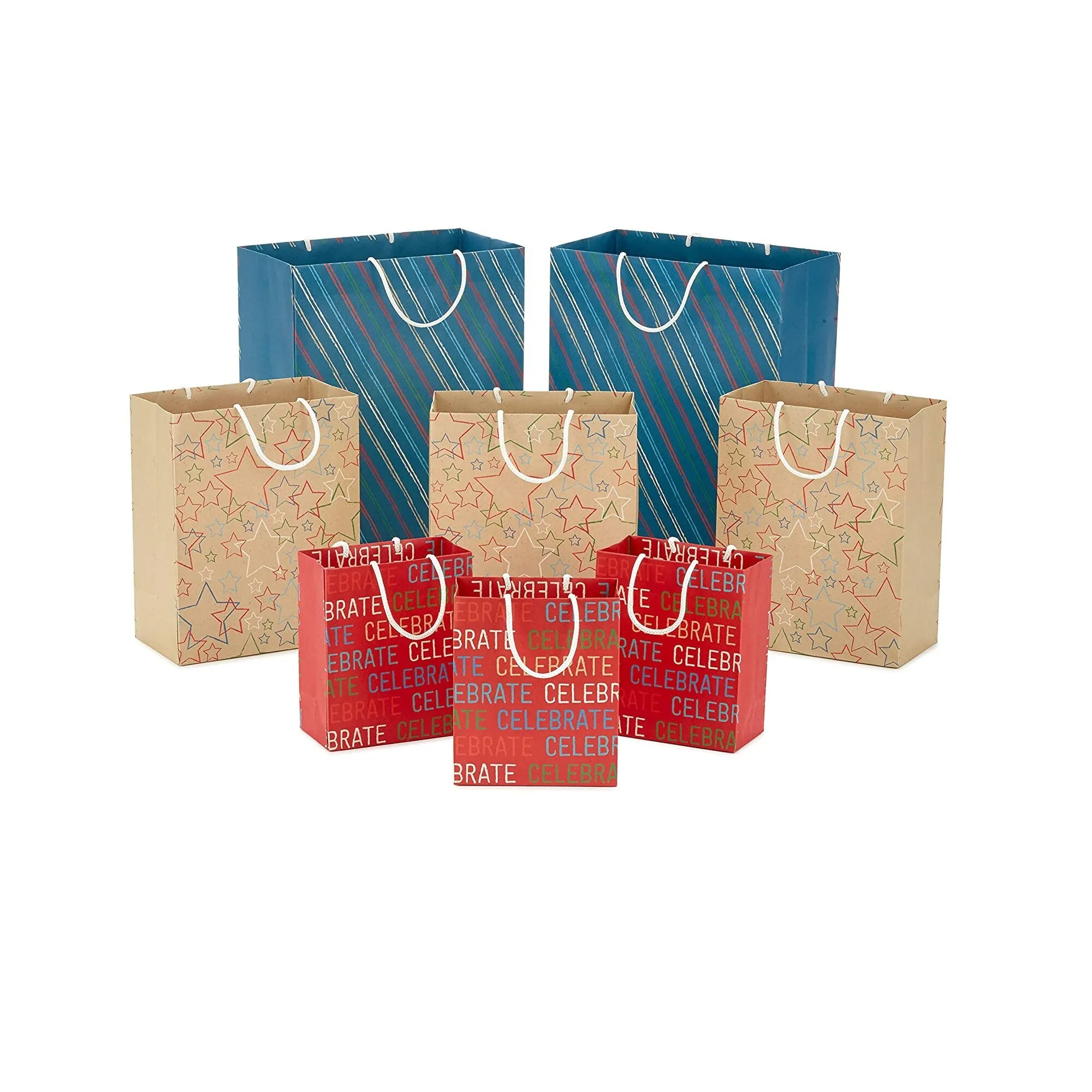 Hallmark Recyclable Gift Bag Assortment | 8 Bags 3 Small 6", 3 Medium 9", 2 Large 13" | Celebrate