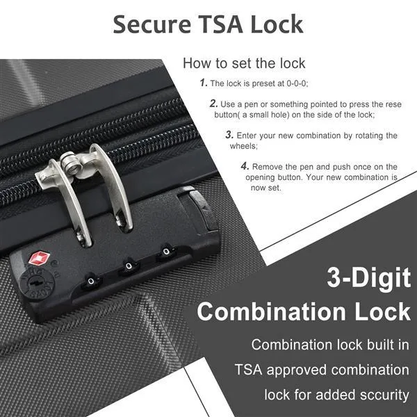 Hardshell Luggage Sets 3 Pcs Spinner Suitcase with TSA Lock Lightweight 20''24''28''