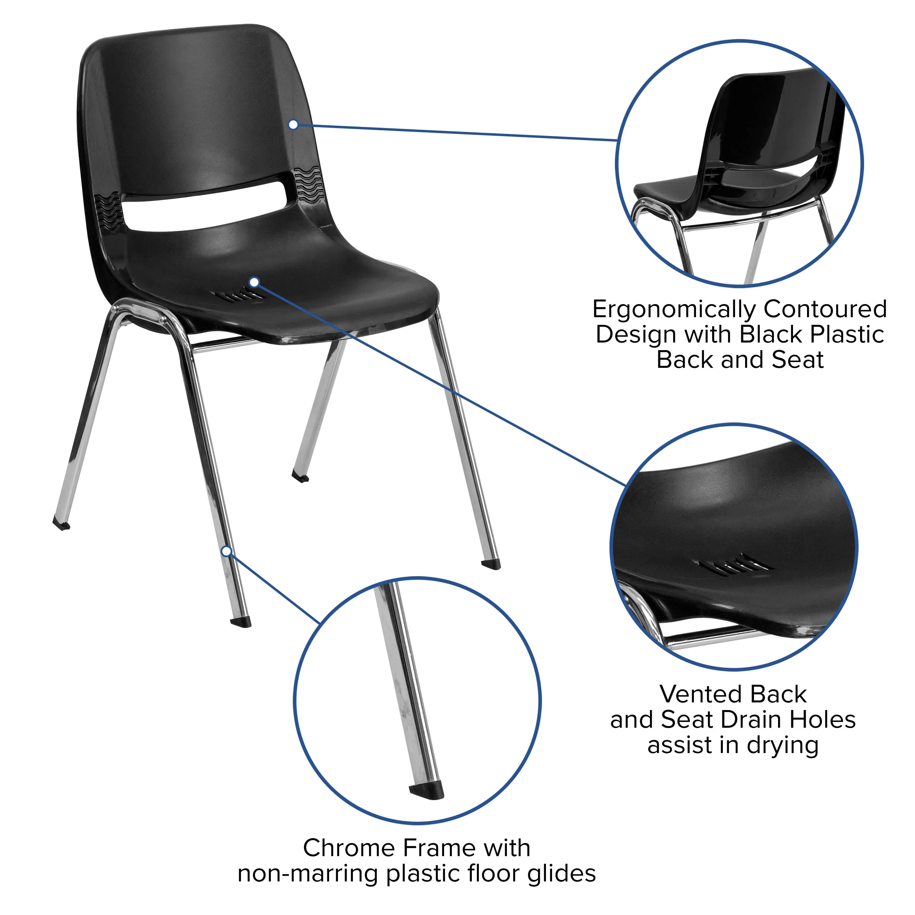 HERCULES Series 661 lb. Capacity Ergonomic Shell Stack Chair with 16'' Seat Height