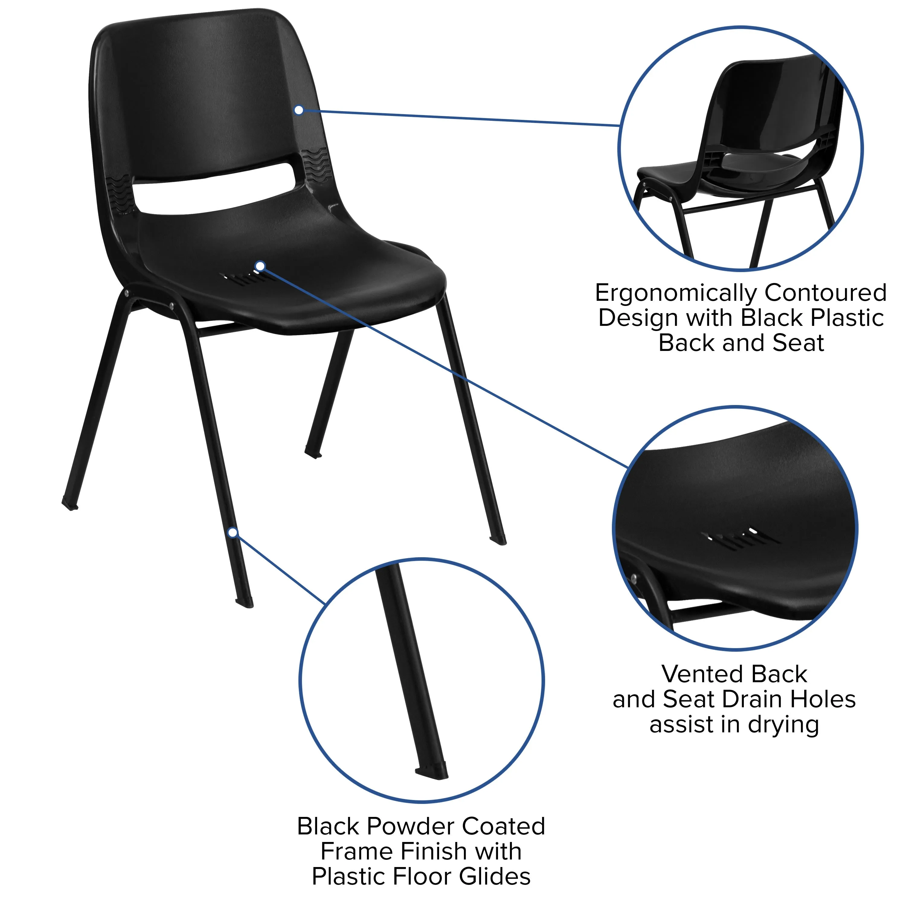 HERCULES Series 661 lb. Capacity Ergonomic Shell Stack Chair with 16'' Seat Height