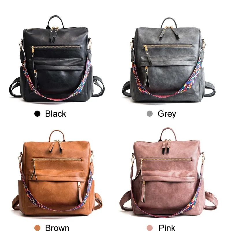 High Quality Pu Leather Rucksack Backpack With Silt Pocket