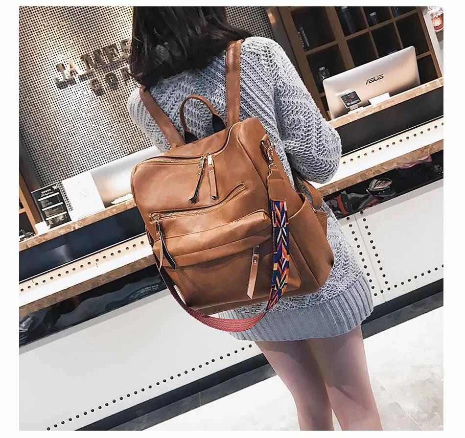 High Quality Pu Leather Rucksack Backpack With Silt Pocket