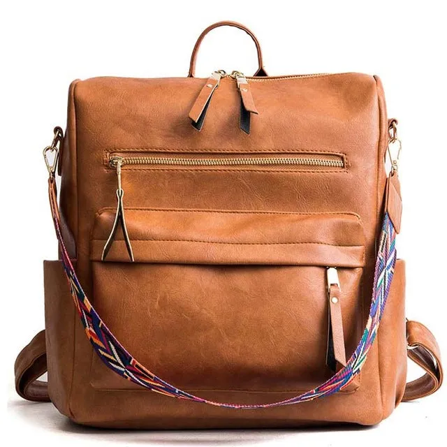 High Quality Pu Leather Rucksack Backpack With Silt Pocket