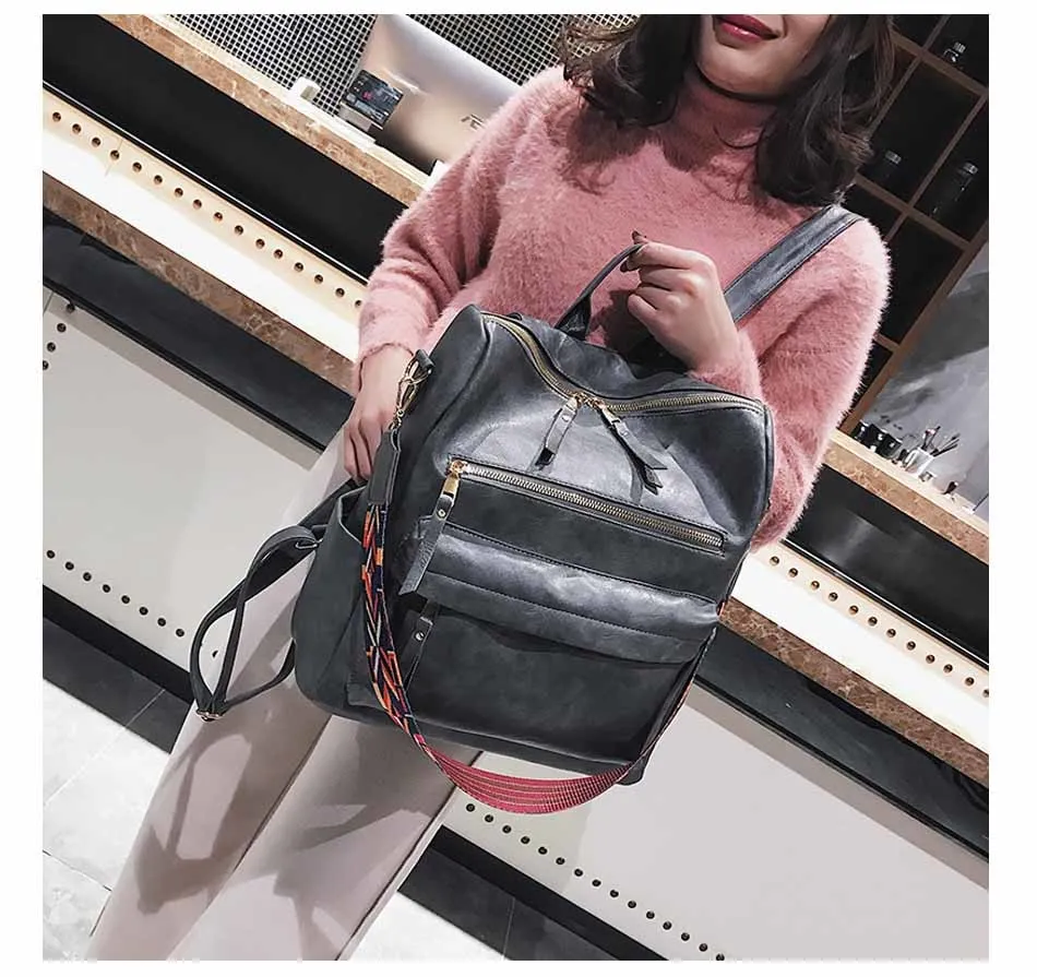 High Quality Pu Leather Rucksack Backpack With Silt Pocket