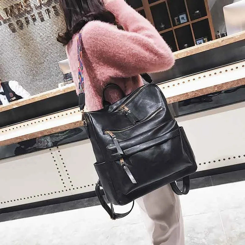 High Quality Pu Leather Rucksack Backpack With Silt Pocket