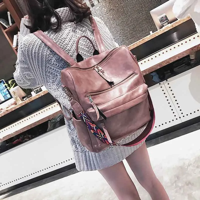 High Quality Pu Leather Rucksack Backpack With Silt Pocket