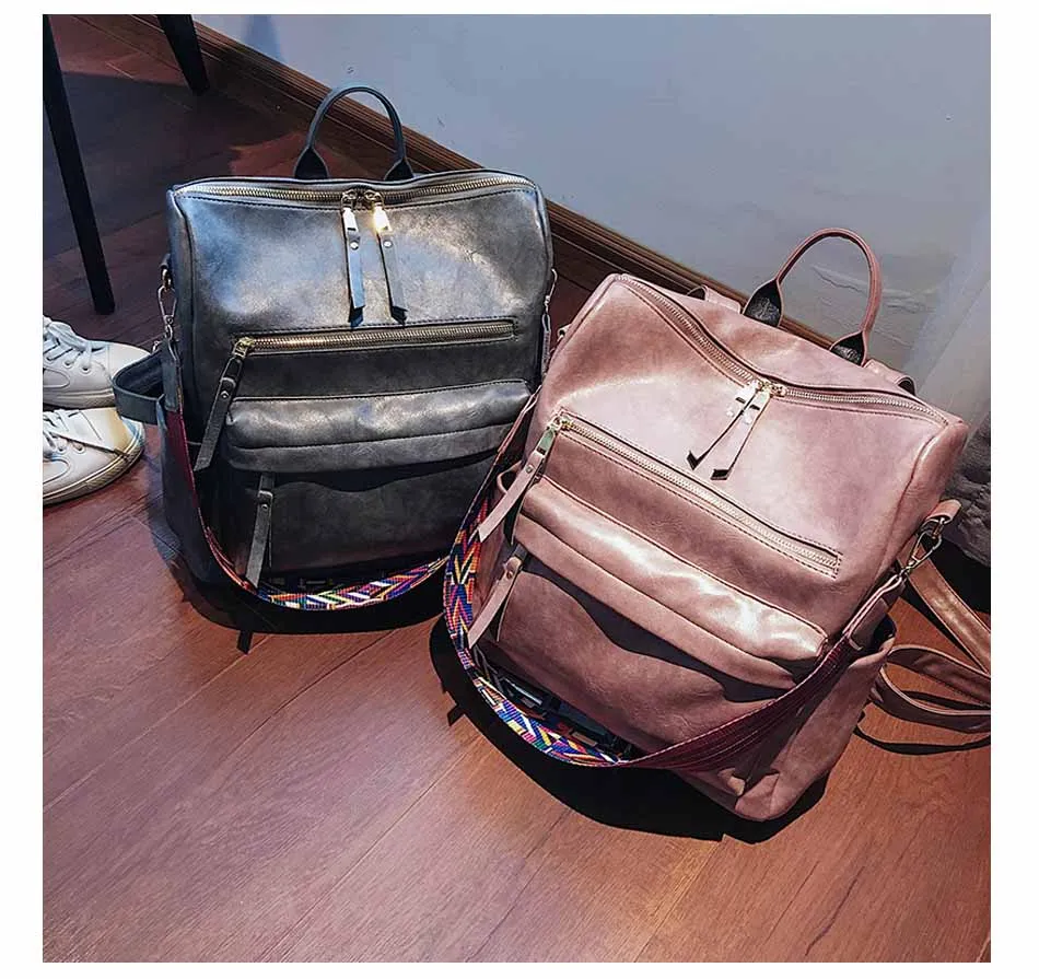 High Quality Pu Leather Rucksack Backpack With Silt Pocket