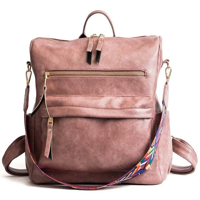 High Quality Pu Leather Rucksack Backpack With Silt Pocket