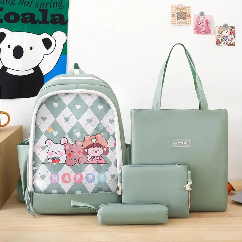 Kawaii Argyle Backpack Set