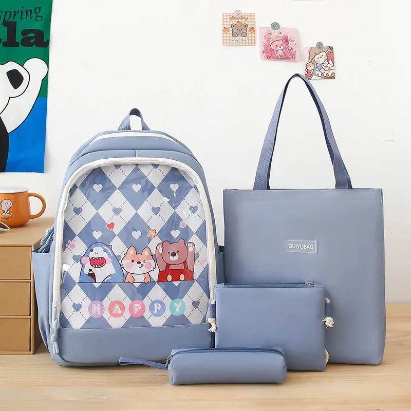 Kawaii Argyle Backpack Set