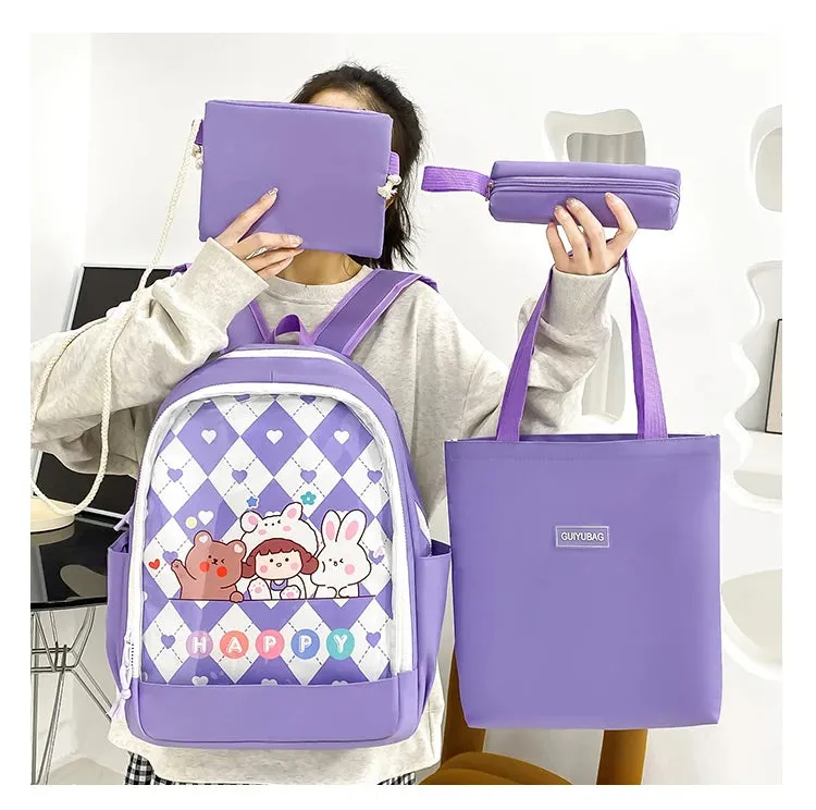 Kawaii Argyle Backpack Set